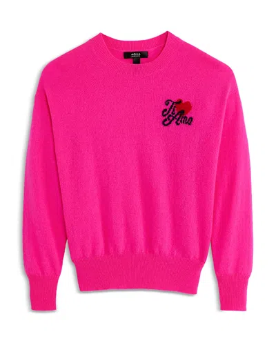 Aqua Girls' Ti Amo Cashmere Crewneck Sweater, Big Kid - Exclusive In Hot Pink