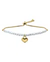 Aqua Gold Plate Cultured Freshwater Pearl Heart Drop Charm Bolo Bracelet - Exclusive In Gold/pearl