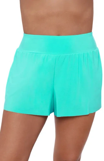 Aqua Green Plus Size High Waist Beach Short Swimsuit Bottom In Blue