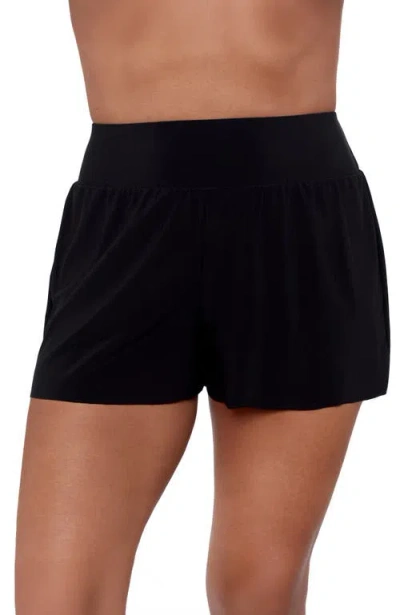 Aqua Green Beach Short High Waist Swimsuit Bottom In Black