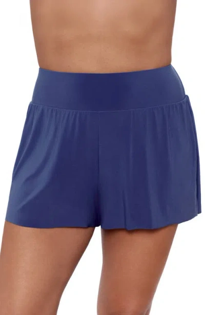 Aqua Green Beach Short High Waist Swimsuit Bottom In Blue