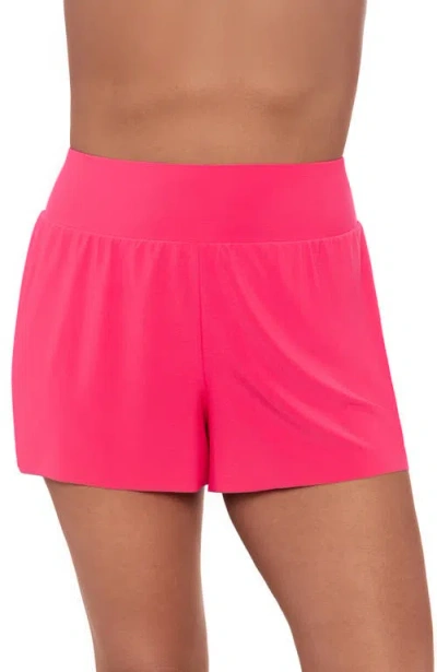 Aqua Green Beach Short High Waist Swimsuit Bottom In Pink