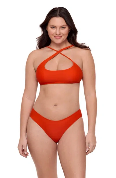 Aqua Green Kids'  Criss Cross Assymetrical Bralette Bikini Set In Red
