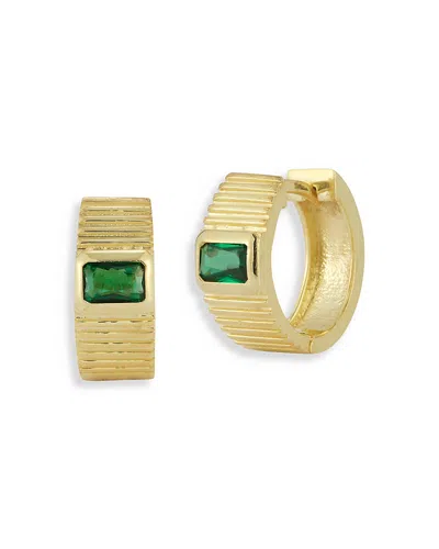 Aqua Green Cubic Zirconia Vintage Huggie Hoop Earrings In 14k Gold Plated Sterling Silver - Exclusive In Green/gold