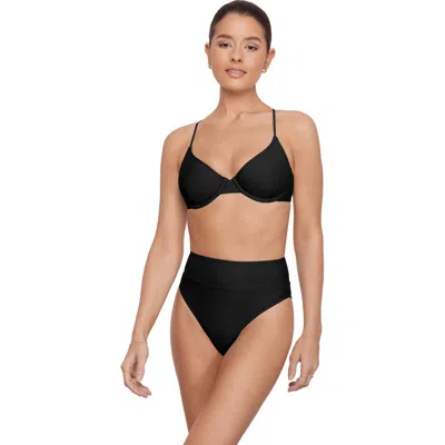Aqua Green Kids'  Demi Scoop Underwire Bikini Set In Black