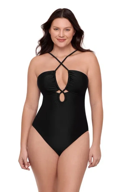 Aqua Green Kids'  Double Keyhole One Piece In Black