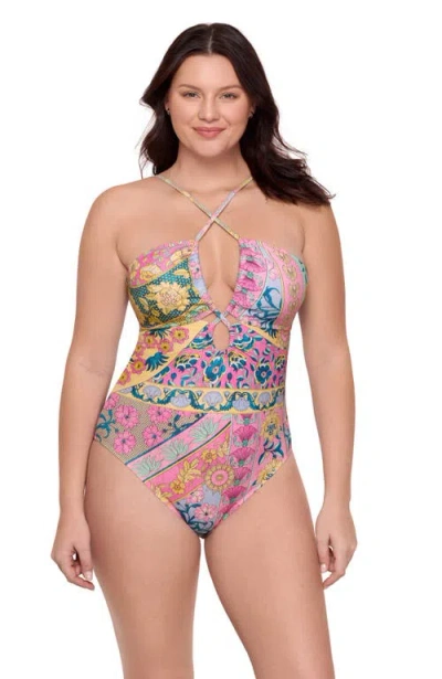 Aqua Green Kids'  Double Keyhole One Piece In Multi
