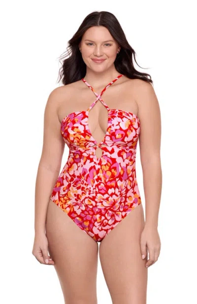 Aqua Green Kids'  Double Keyhole One Piece In Red