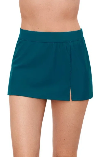 Aqua Green Full Coverage Skirted Swimsuit Bottom With Side Slit