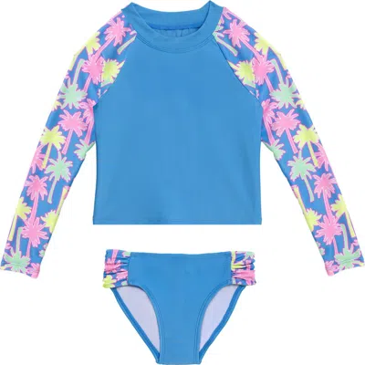Aqua Green Kids'  Little Girls Longsleeve Rashguard 2-piece Swimwear Set In Blue