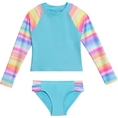 Aqua Green Kids'  Little Girls Longsleeve Rashguard 2-piece Swimwear Set In Blue