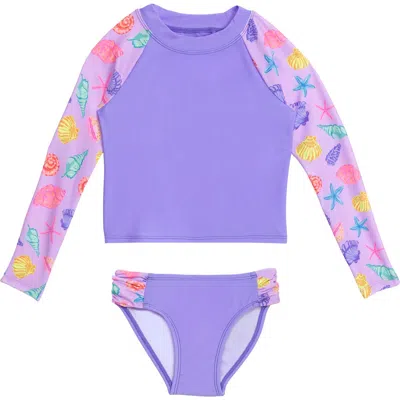 Aqua Green Kids'  Little Girls Longsleeve Rashguard 2-piece Swimwear Set In Purple