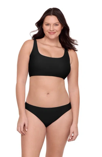 Aqua Green Kids'  Longline Tank Bikini Set In Black