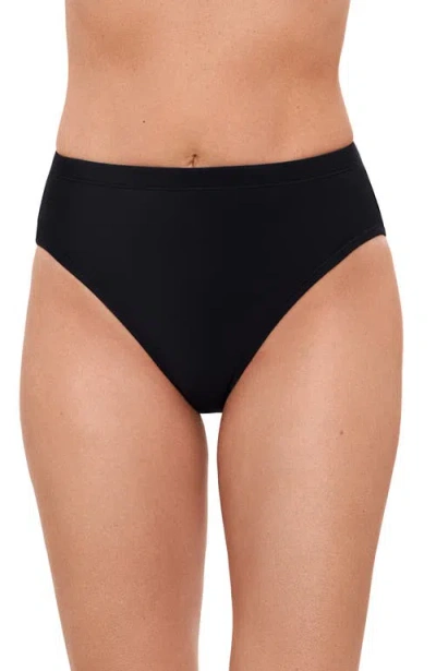 Aqua Green Mid Rise Tummy Control Brief Swimsuit Bottom In Black