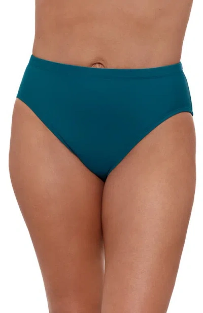 Aqua Green Mid Rise Tummy Control Brief Swimsuit Bottom In Blue