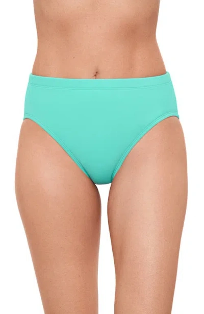 Aqua Green Mid Rise Tummy Control Brief Swimsuit Bottom In Blue