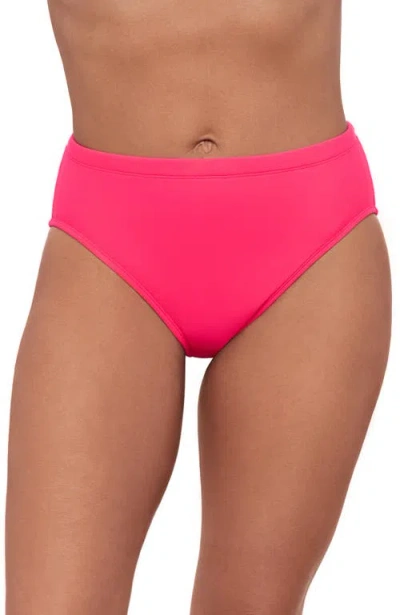 Aqua Green Mid Rise Tummy Control Brief Swimsuit Bottom In Pink