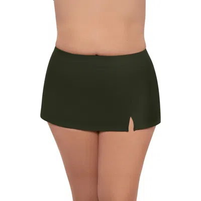 Aqua Green Plus Size Full Coverage Skirted Swimsuit Bottom With Side Slit