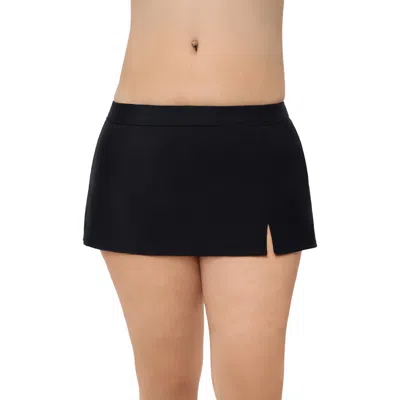 Aqua Green Plus Size Full Coverage Skirted Swimsuit Bottom With Side Slit In Black