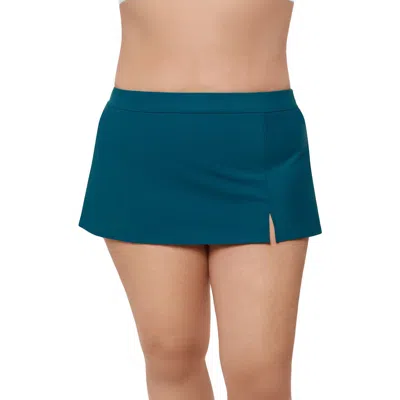 Aqua Green Plus Size Full Coverage Skirted Swimsuit Bottom With Side Slit In Blue