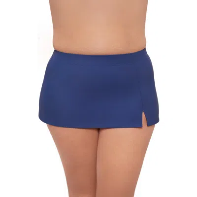 Aqua Green Plus Size Full Coverage Skirted Swimsuit Bottom With Side Slit In Blue