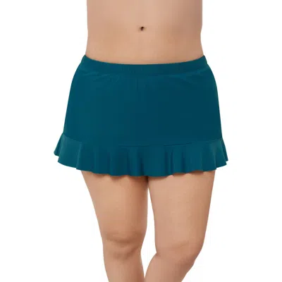 Aqua Green Plus Size High Waist Slimming Ruffle Skirt Swimsuit Bottom In Blue