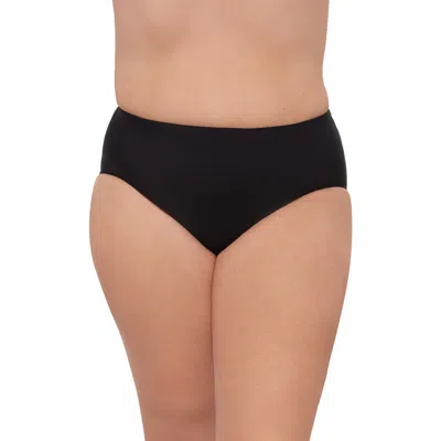 Aqua Green Plus Size Mid Rise Tummy Control Swim Brief In Black