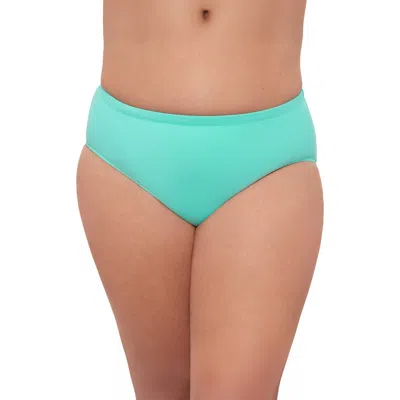 Aqua Green Plus Size Mid Rise Tummy Control Swim Brief In Blue