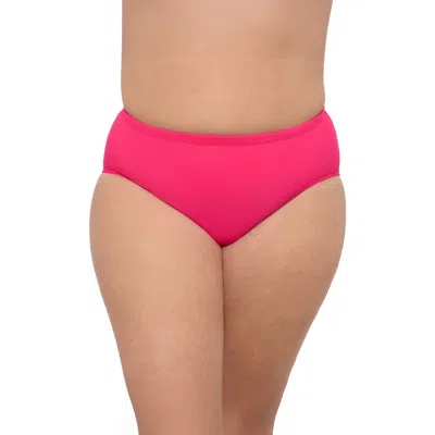 Aqua Green Plus Size Mid Rise Tummy Control Swim Brief In Pink