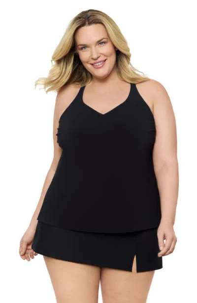 Aqua Green Plus Size Supportive Y-back Full Coverage Tankini Swimsuit Top In Black