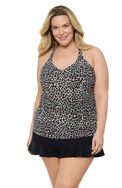 Aqua Green Plus Size Supportive Y-back Full Coverage Tankini Swimsuit Top In Multi