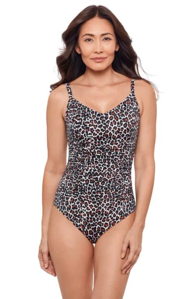 Aqua Green Princess Seam V-neck Side Shirred Adjustable One-piece Swimsuit In Gray