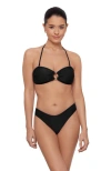 Aqua Green Kids'  Ring Front Bandeau Bikini Set In Black