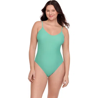 Aqua Green Kids'  Scoop Neck Open Tie Back One Piece In Transparent