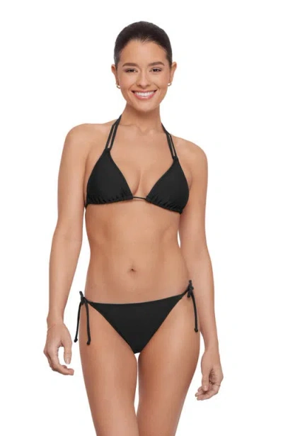 Aqua Green Kids'  String Triangle Bikini Set In Black