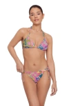 Aqua Green String Triangle Bikini Set In Multi