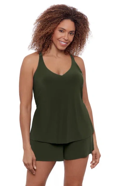 Aqua Green Supportive Y-back Full Coverage Tankini Swimsuit Top