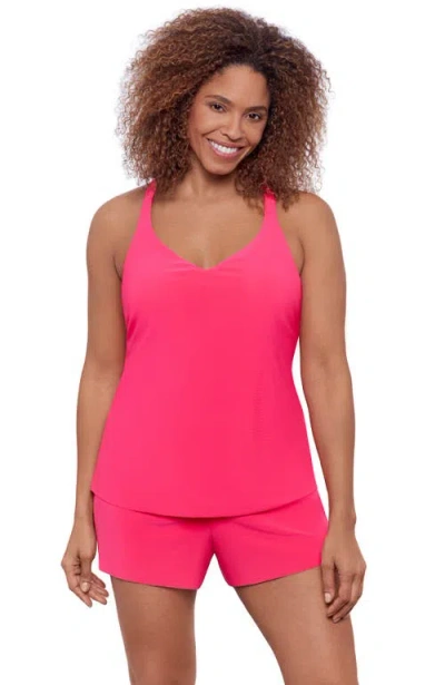 Aqua Green Supportive Y-back Full Coverage Tankini Swimsuit Top In Pink