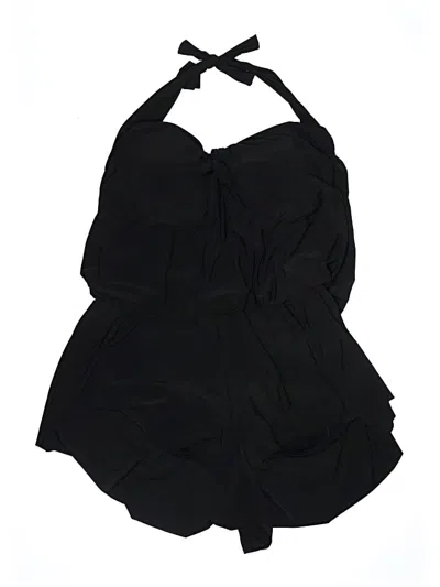 Pre-owned Aqua Green Swimsuit Top Black Solid Pattern Swimwear