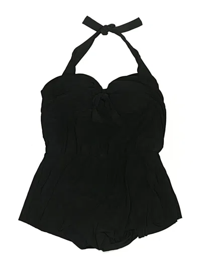 Pre-owned Aqua Green Swimsuit Top Black Solid Pattern Swimwear