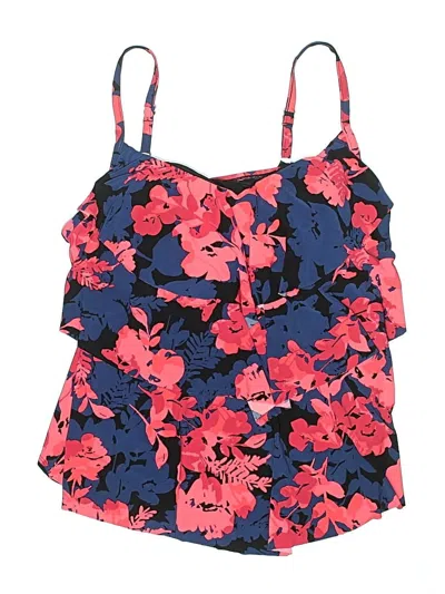 Pre-owned Aqua Green Swimsuit Top Blue Floral Pattern Swimwear
