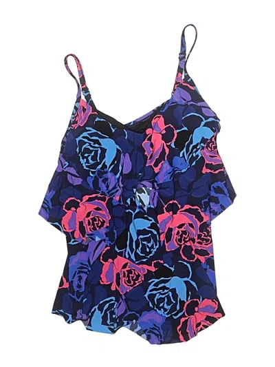 Pre-owned Aqua Green Swimsuit Top Blue Floral Pattern Swimwear