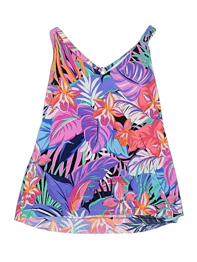 Pre-owned Aqua Green Swimsuit Top Blue Tropical Pattern Swimwear