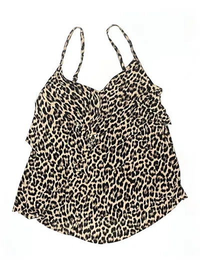Pre-owned Aqua Green Swimsuit Top Brown Animal Print Pattern Swimwear