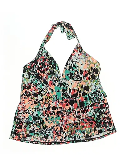 Pre-owned Aqua Green Swimsuit Top Green Print Pattern Halter Neckline Swimwear