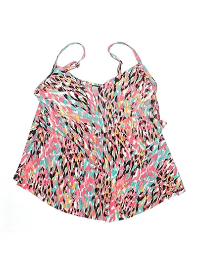 Pre-owned Aqua Green Swimsuit Top Pink Print Pattern Swimwear