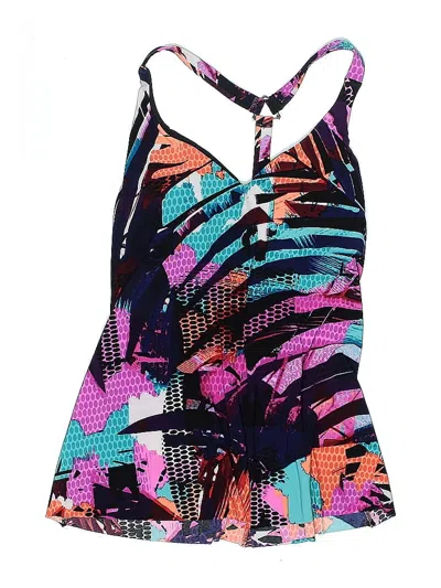 Pre-owned Aqua Green Swimsuit Top Purple Print Pattern Swimwear