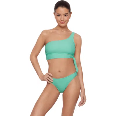 Aqua Green Kids'  Tie Side One Shoulder Bikini Set