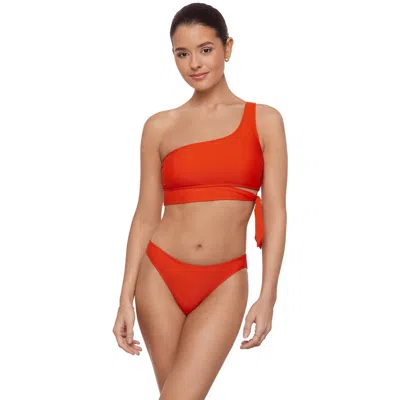 Aqua Green Kids'  Tie Side One Shoulder Bikini Set In Orange