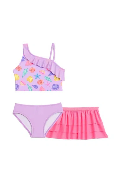 Aqua Green Babies'  Toddlers 3-piece Asymmetrical Ruffle Bikini Coverup Set In Pink